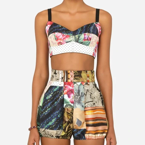 Dolce & Gabbana Patchwork Drill Brocade Bustier Top and Culotte Shorts Briefs - Picture 5 of 16